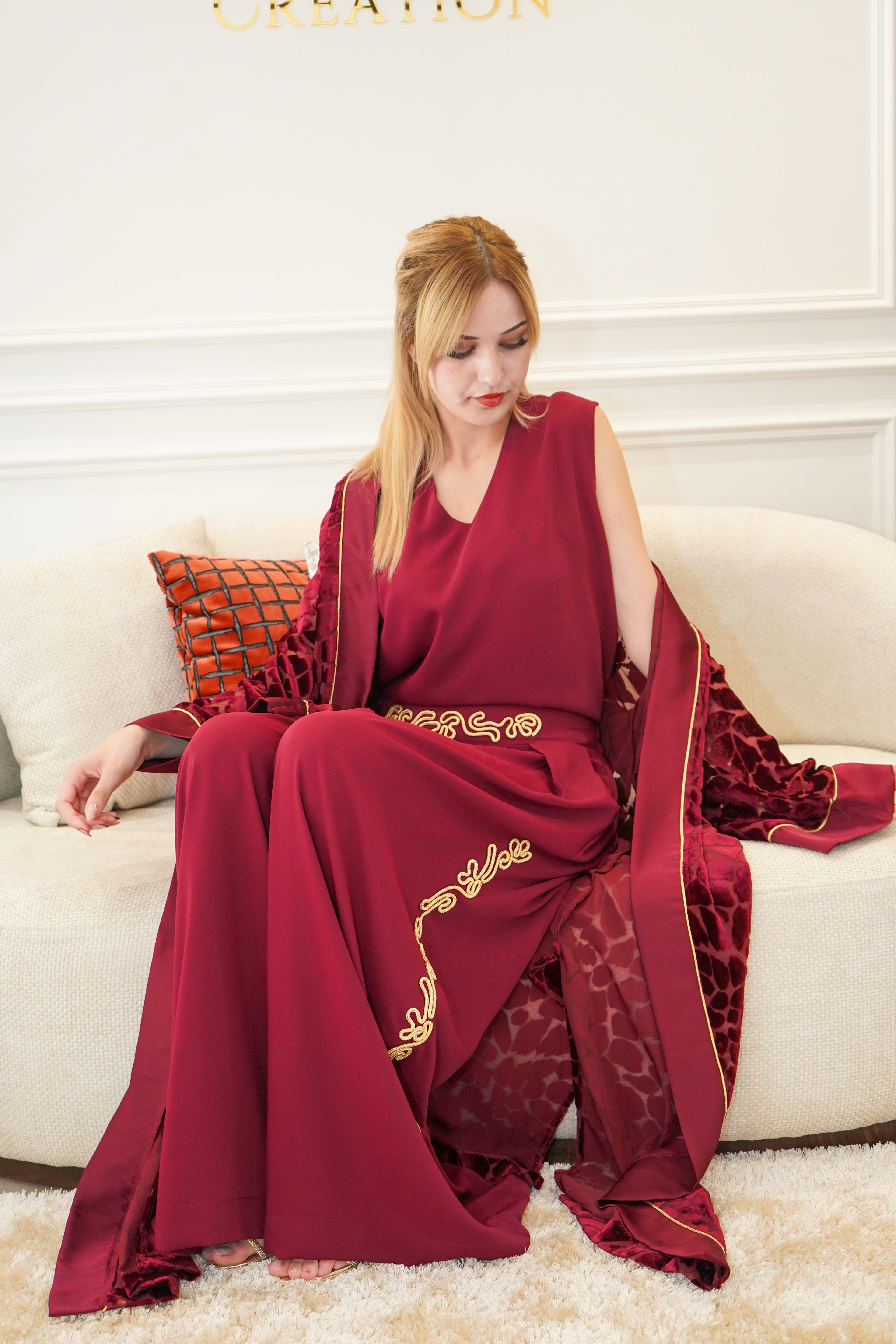 Caftan Bordeaux Royal – Sky Élégance Création